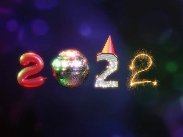 Рендеринг Даты 2022 Года Состоящий Цифр Форме Воздушного Шара Блестящего — стоковое фото