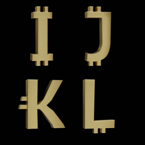 렌더링 Golden Metal Bitcoin Alphabet Black Background Letters — 스톡 사진