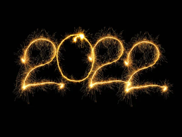 Rendering New Year 2022 Arranged Sparking Digits Black Background — Stock Photo, Image