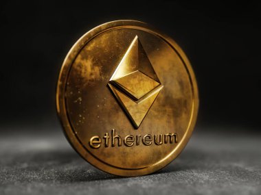 Siyah arkaplanda Ethereum madeni parasının 3 boyutlu yorumlanması