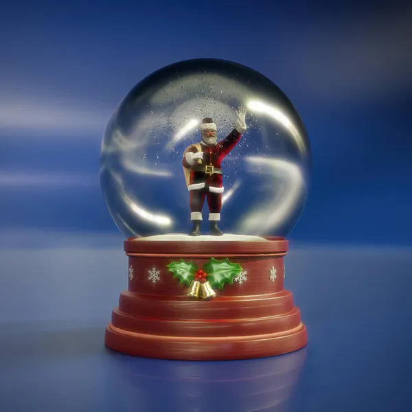 Återgivning Hälsning Santa Clause Med Säck Glas Boll Blå Bakgrund — Stockfoto