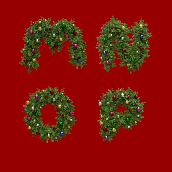 Rendering Christmas Wreath Style Alphabet Letters — Stock Photo, Image