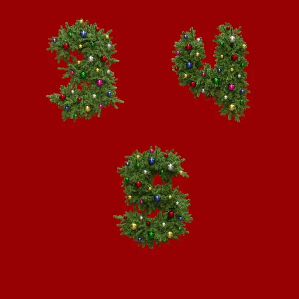 Rendering Christmas Wreath Style Alphabet Digits — Stock Photo, Image