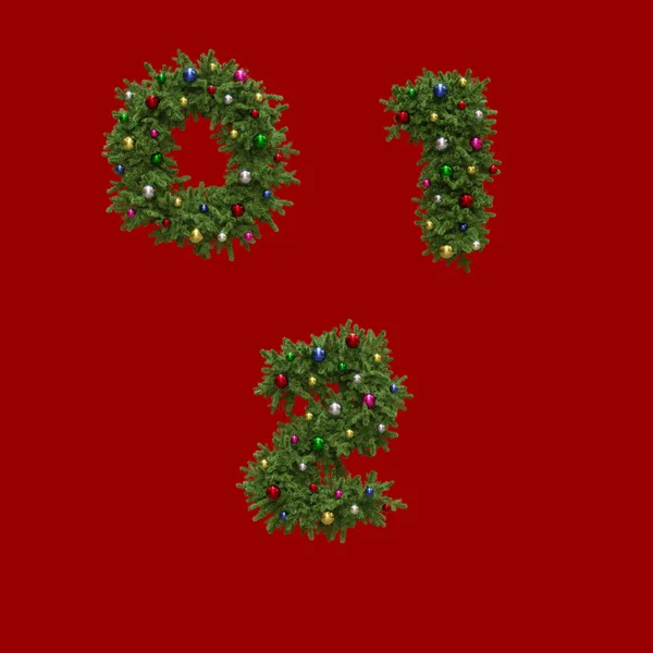 圣诞花环式字母表的3D渲染 数字0 — 图库照片
