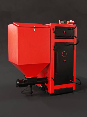 Koyu gri arka planda kömürle çalışan merkezi ısıtma kazanının 3D görüntülenmesi 