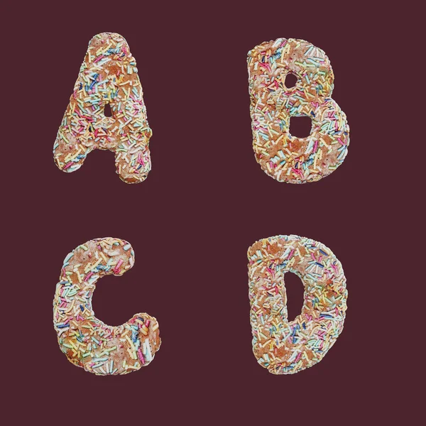 Rendering Sprinkle Gingerbread Cookies Letters Alphabet Letters — Stock fotografie