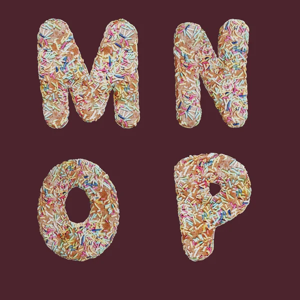 洒水姜饼曲奇字母字母M P的3D渲染 — 图库照片