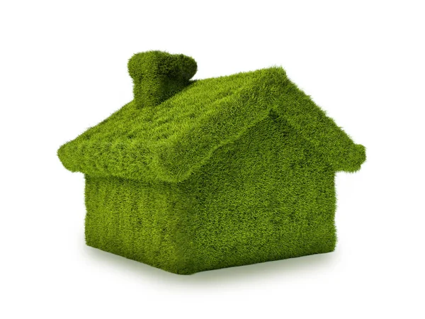 Rendering Green Grass Covered Little House White Background Ecological Concept — Stock Photo, Image