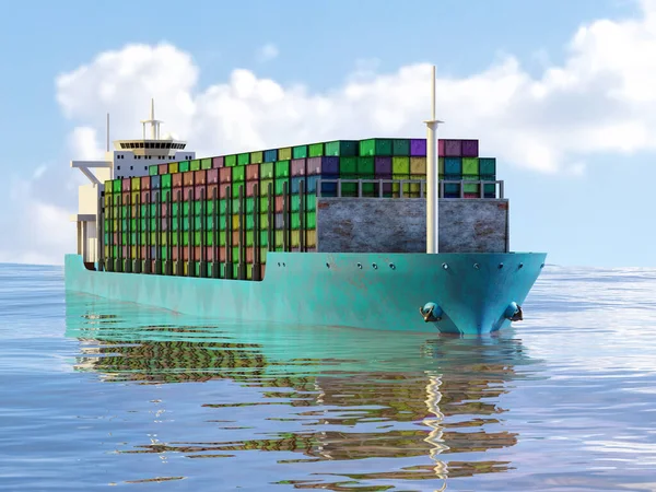 Rendering Large Cargo Ship Full Container Load Open Sea — Stock Photo, Image