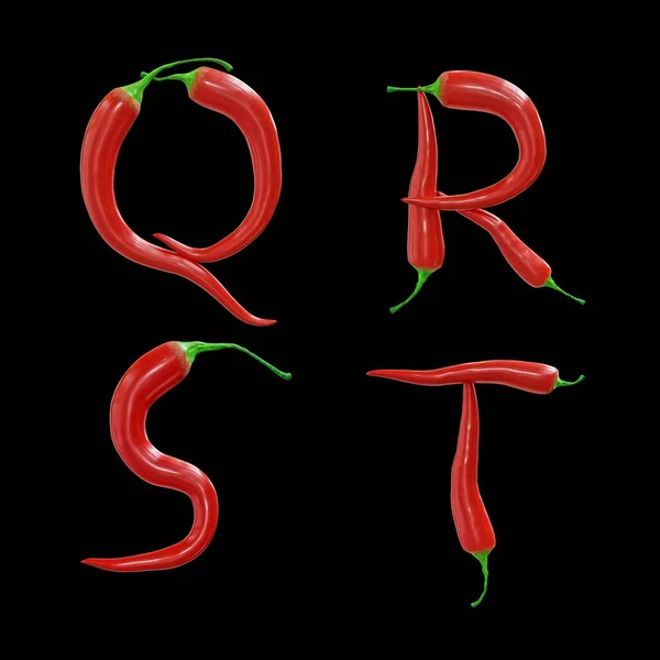 红辣椒大写字母的3D渲染 字母Q — 图库照片