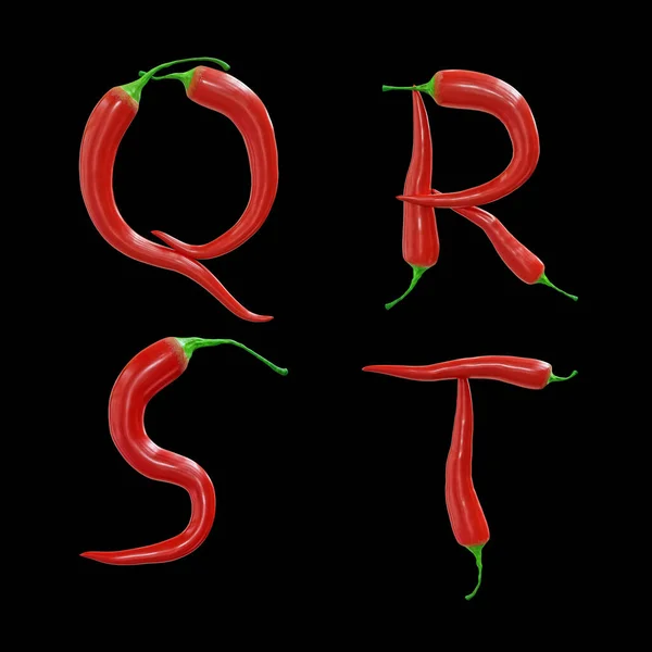 Rendering Red Chilli Pepper Capital Letters Alphabet Letters Stock Picture