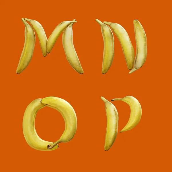 Рендеринг Банановых Фруктов Заглавными Буквами Алфавита Буквы — стоковое фото