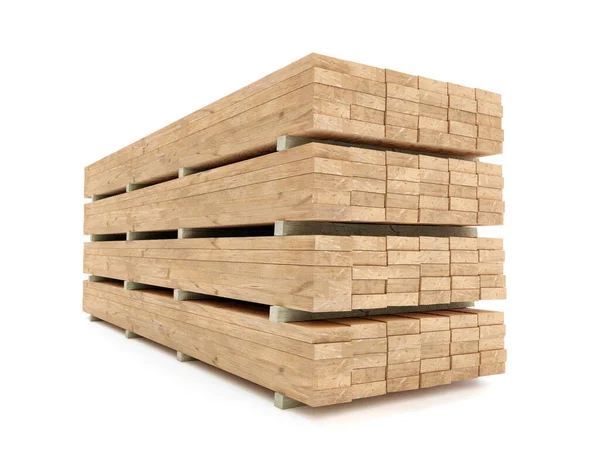 Vykreslování Dřevěných Prken Naskládaných Čtyř Vrstev Bílém Pozadí — Stock fotografie
