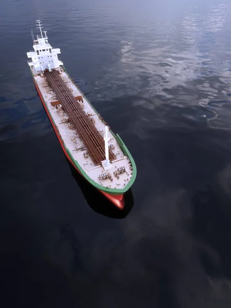 Rendering Aerial View Oil Tanker Going Sea — Stock Photo, Image