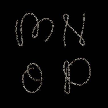 Metal zincir büyük harf alfabesinin 3d yorumlanması - M-P harfleri