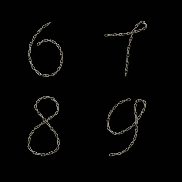 Darstellung Von Metallkette Großbuchstaben Alphabet Ziffern — Stockfoto