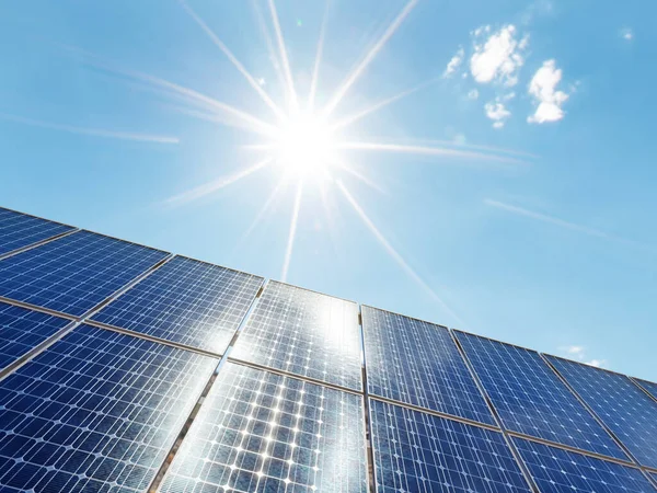 Rendering Solar Panels Blue Sky Sun — Stockfoto