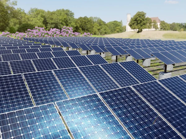 Rendering Solar Farm Sunny Day — Stockfoto