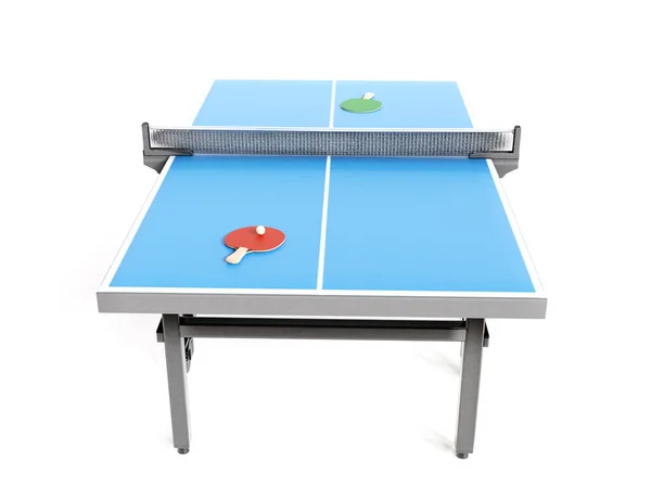 Renderização Mesa Ping Pong Azul Com Pás Vermelhas Verdes Bola — Fotografia de Stock