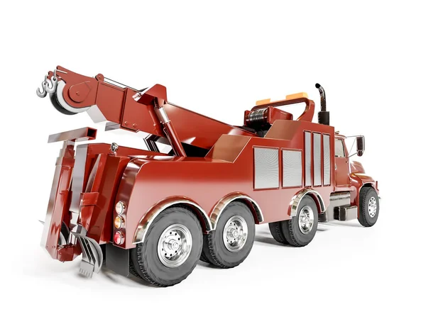 白色背景大型红色拖曳卡车3D渲染 — 图库照片