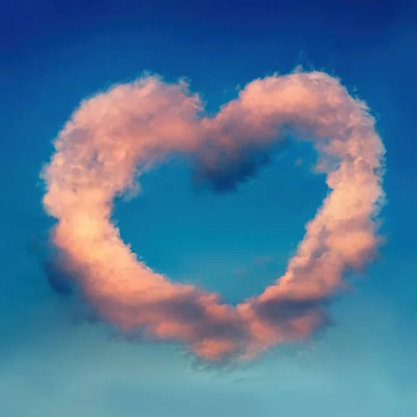 3d rendering of pink heart-shaped cloud over blue sky