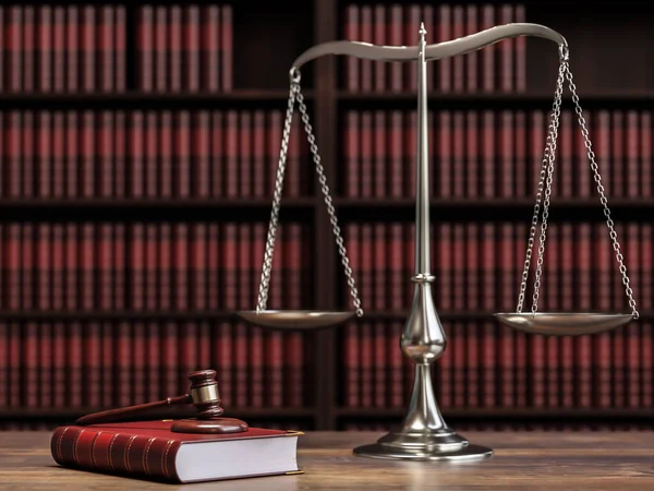 Rendering Gavel Placed Code Justice Book Scales Placed Wooden Table — 스톡 사진