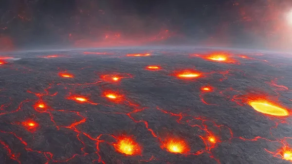3d rendering of fantasy hot lava planet with liquid magma