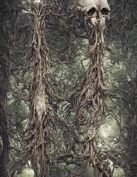 Rendering Scary Fantasy Human Skull Tree Kinky Limbs — Stock fotografie