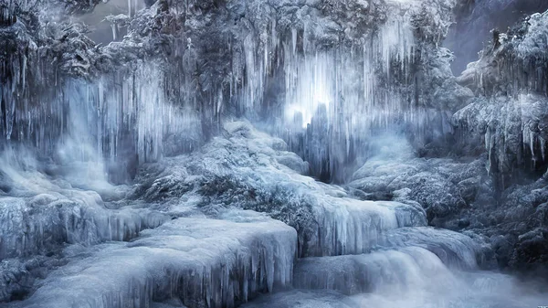 3d rendering of fantasy land completely covered with ice
