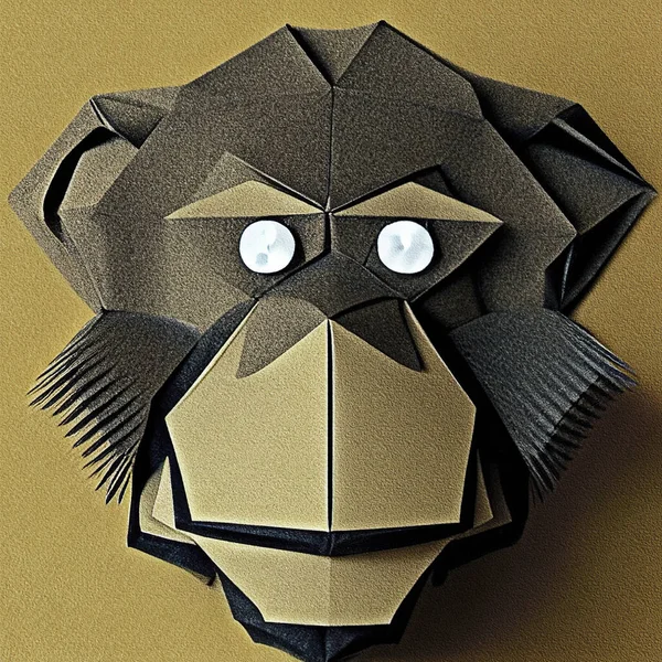 3D rendering of monkey head in paper origami style