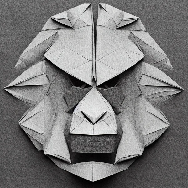 Rendering Gray Gorilla Head Paper Origami Style — Stock Photo, Image
