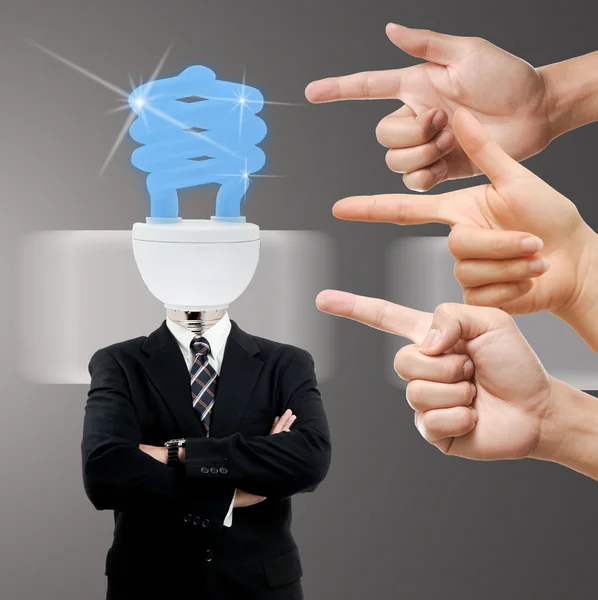 Pointing finger with Lamp businessman — Stock Photo, Image