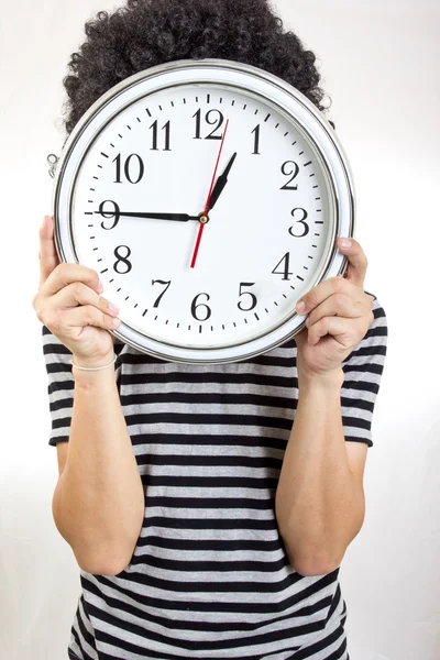 Crazy man holding clock — Stock Photo, Image