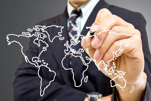 Businessman write Map world — Stock Photo, Image