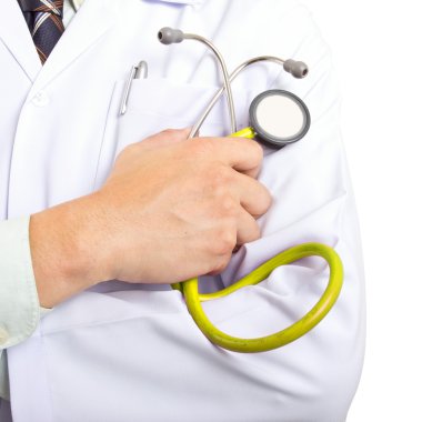 Tıp doktoru sarı stetoskop sağlıklı kavramı holding