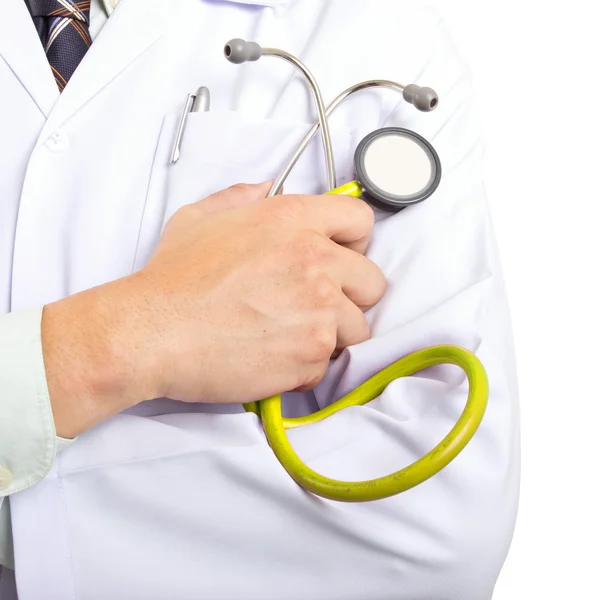 Medical doctor holding yellow stethoscope your healthy concept — Stock Photo, Image