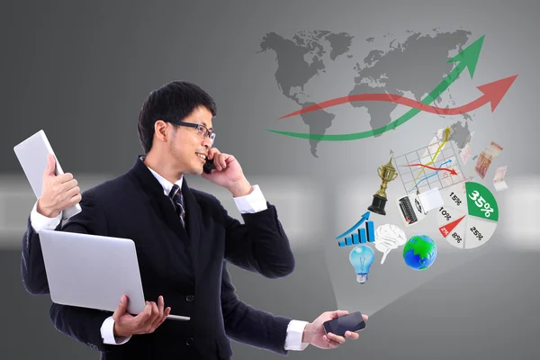 zeki işadamı meşgul ile kullanmak birçok elini tut elektronik com