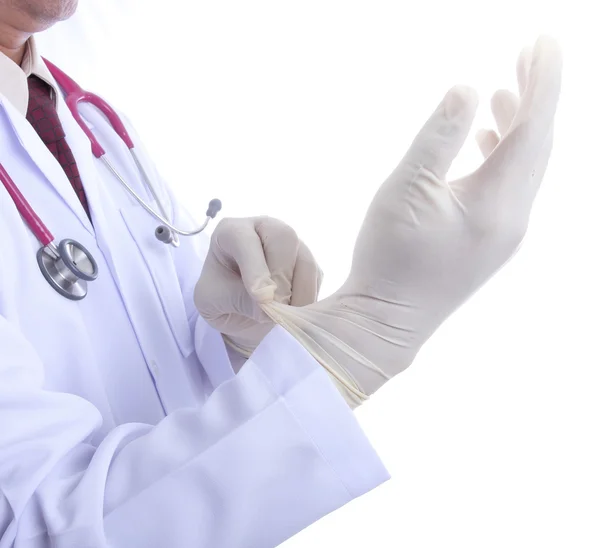 Doctor holding rubber glove for operate and check patient — Stock Photo, Image