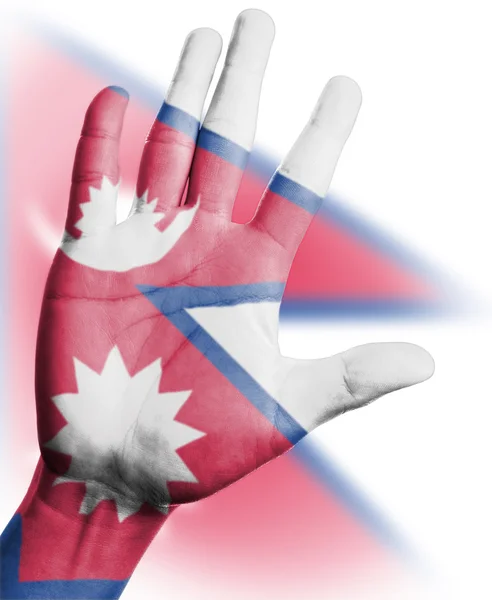 Jublande fläkt med målning nepal flagga — Stockfoto