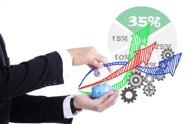 Biznesmen oficer piggy bank gospodarstwa — Zdjęcie stockowe