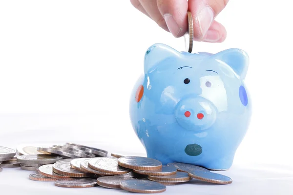 Piggy bank officer geld binnen voor invest Stockfoto