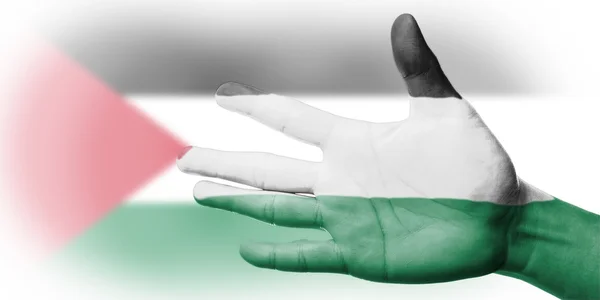 Ventilateur d'encouragement avec peinture drapeau national palestinien — Photo