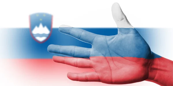 Cheering fan with Painting national Slovenia flag — Stock Photo, Image