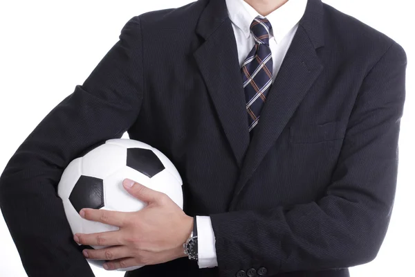 Gerente de futebol segurar bola — Fotografia de Stock