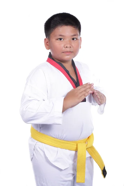 Bonito menino taekwondo treinado atividade de luta — Fotografia de Stock