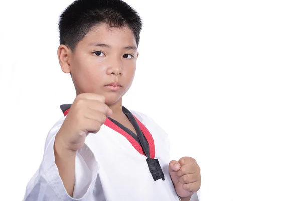Bello taekwondo ragazzo addestrato lotta attività — Foto Stock