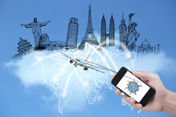 Smart phone for check in for your travel around the world — Stock Photo, Image