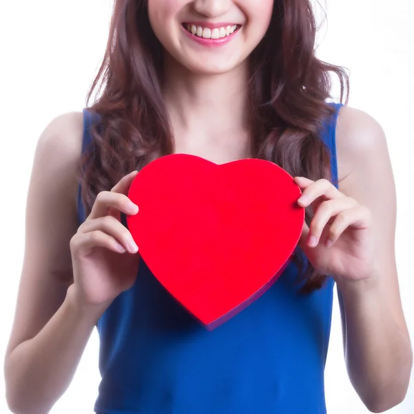 Lovely Asian girl hold gift — Stock Photo, Image