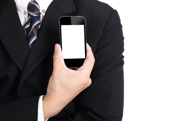 Uomo d'affari tenere smart phone — Foto Stock
