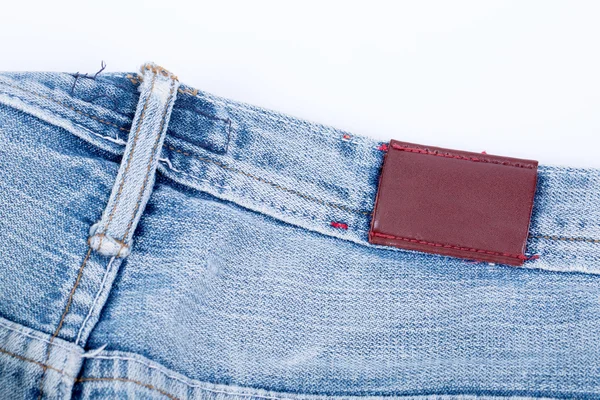 Pohled label prázdné kožené džíny — Stock fotografie
